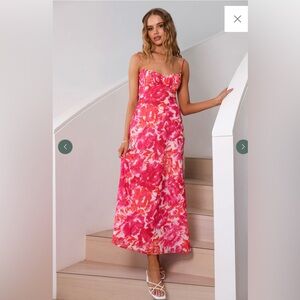 Billy J Margie Midi Dress Pink/Red Floral
